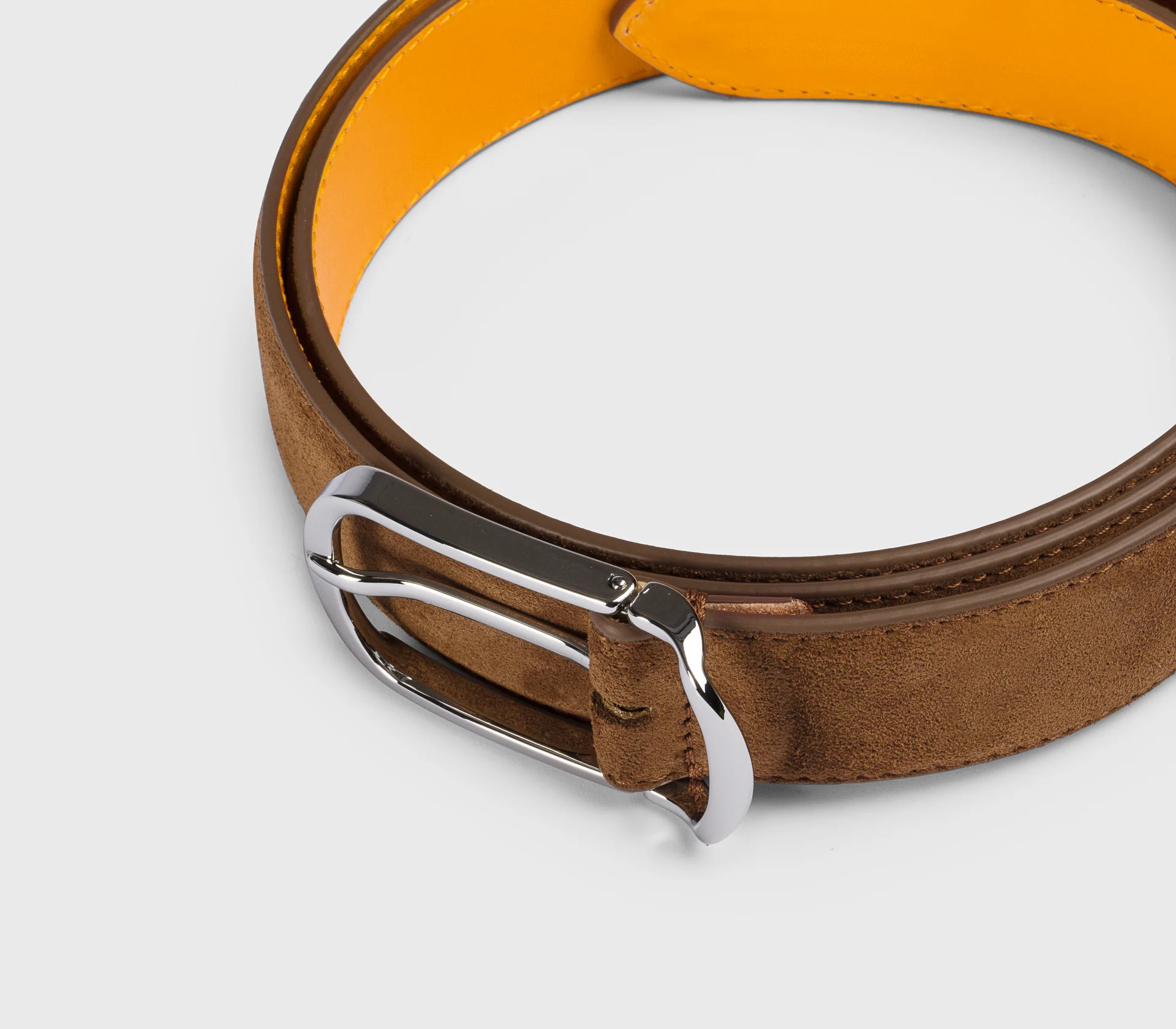 Cintura in suede marrone "cannella" con fibbia arrotondata - Image 3