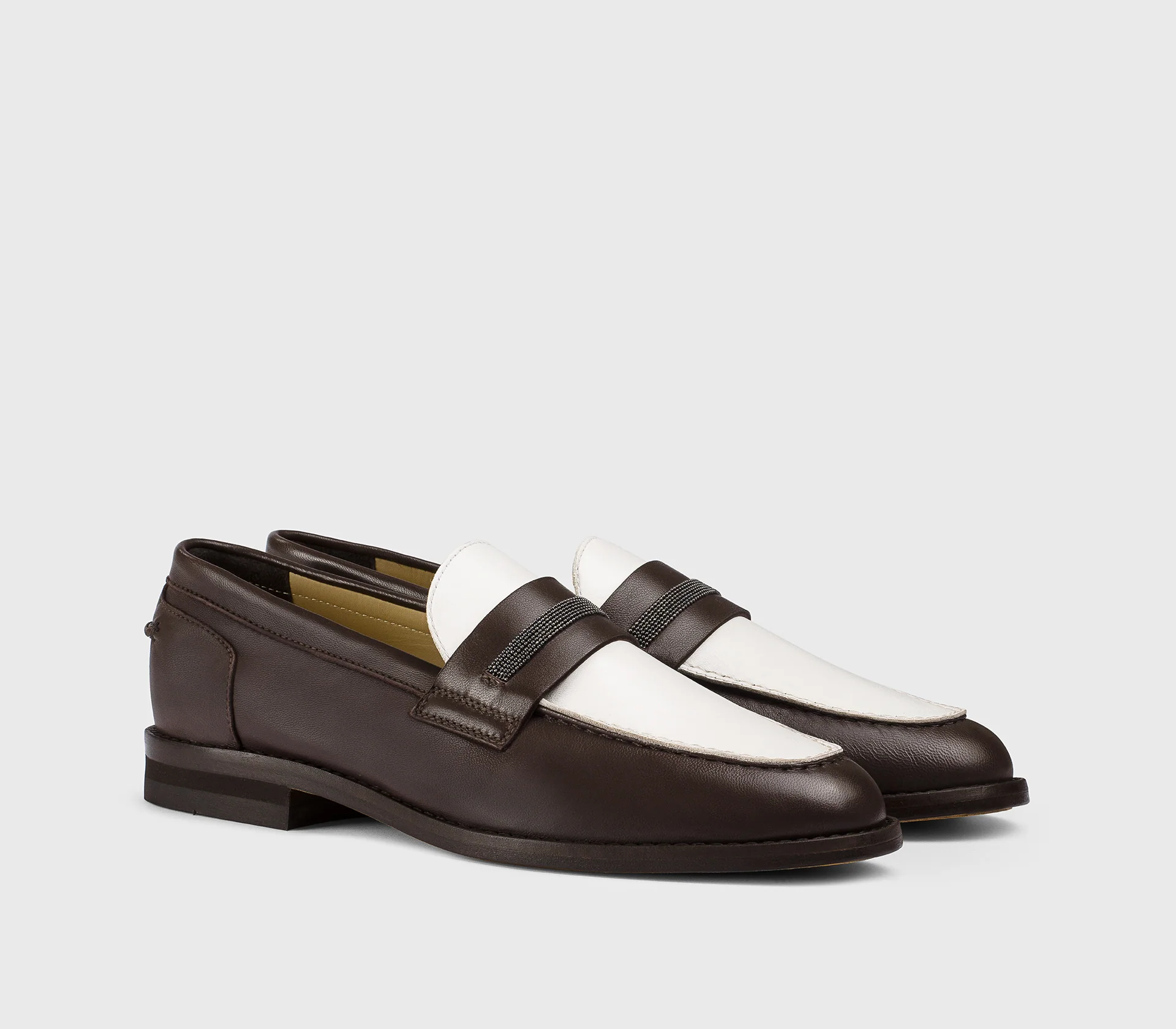 DD8856ALAIPY841TM06 - Mocassino con micro borchie in pelle caffè e bianco - Image 3