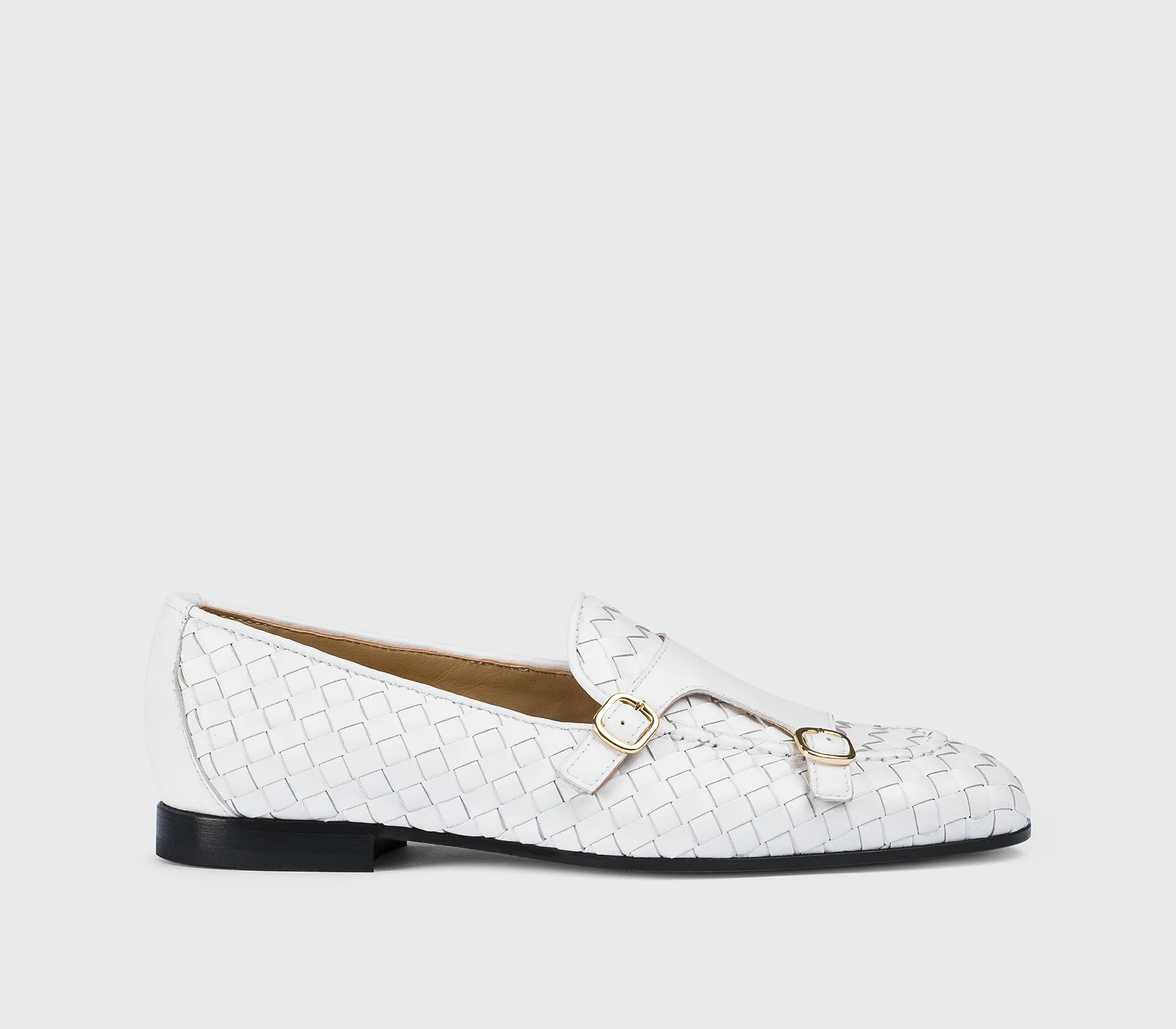 DD8633MEGNUF217NW00 - Mocassino doppia fibbia in pelle intrecciata bianco