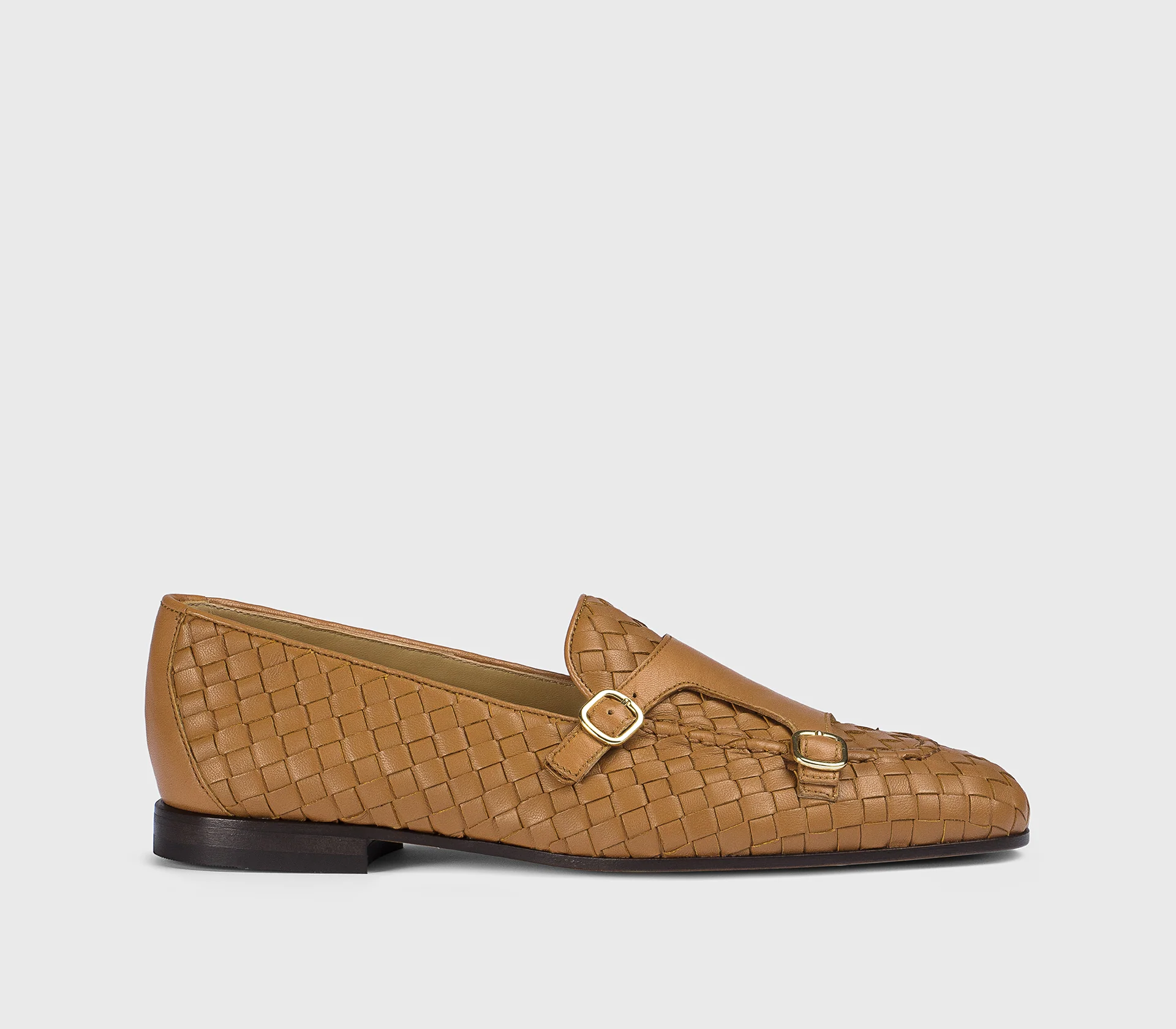 DD8633MEGNUF217TC06 - Mocassino doppia fibbia in pelle intrecciata marrone "noce"