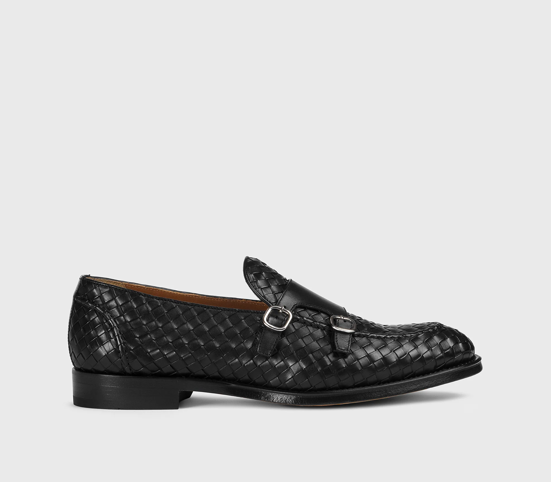 DU3412ORVNUY195NN00 - Mocassino doppia fibbia in pelle intrecciata nero