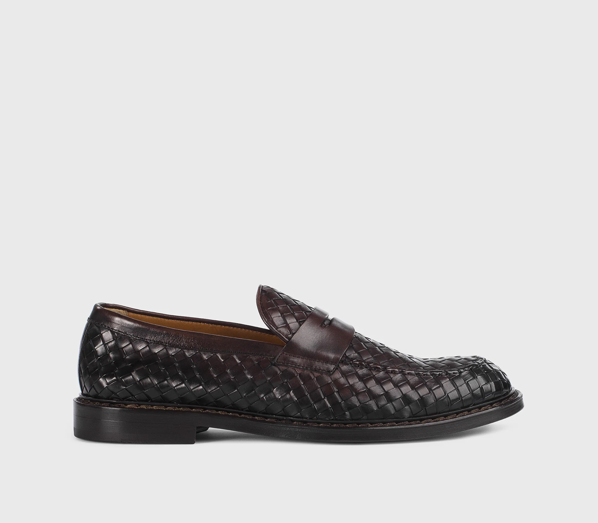DU3266PHOEUY195TM00 - Mocassino in pelle intrecciata testa di moro