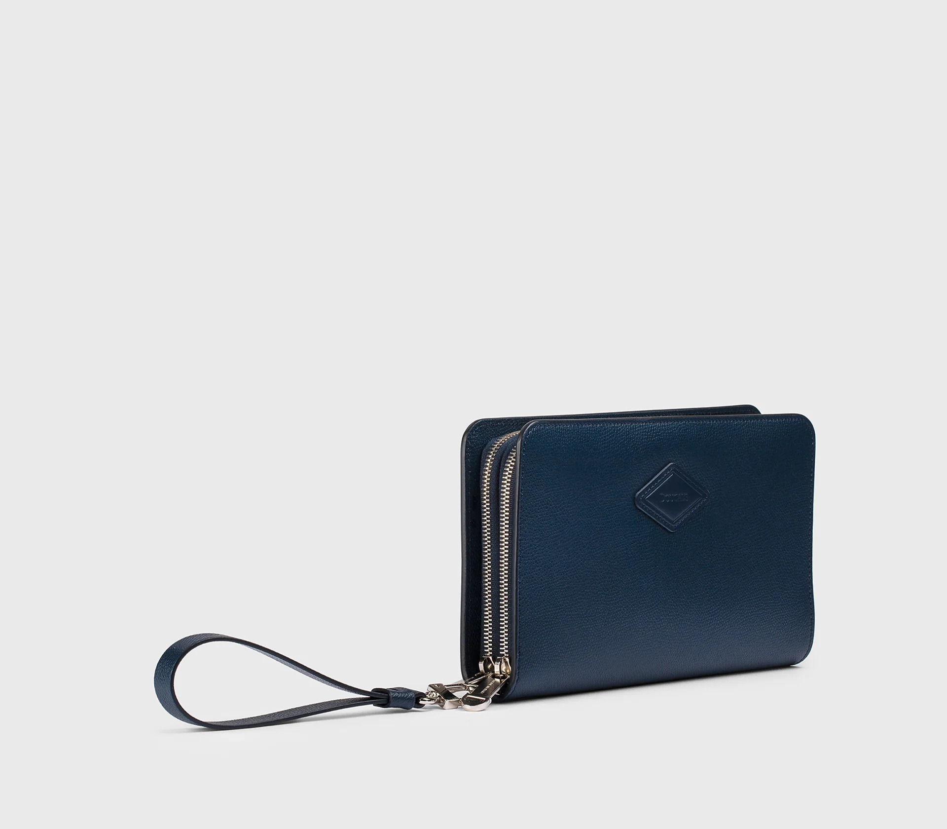 Portafoglio con doppia zip in pelle palmellata navy - Image 3