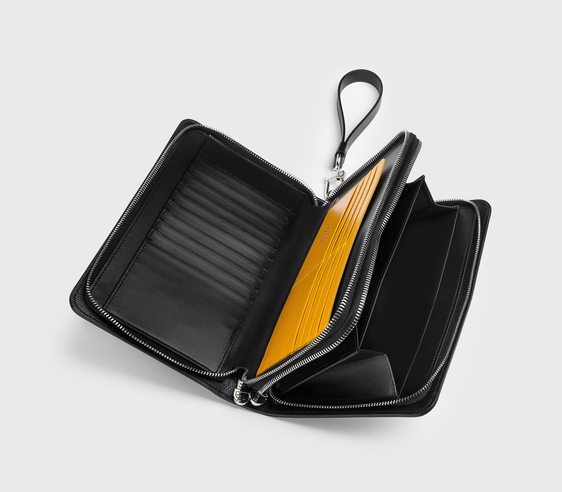 Portafoglio con doppia zip in pelle palmellata nero - Image 2
