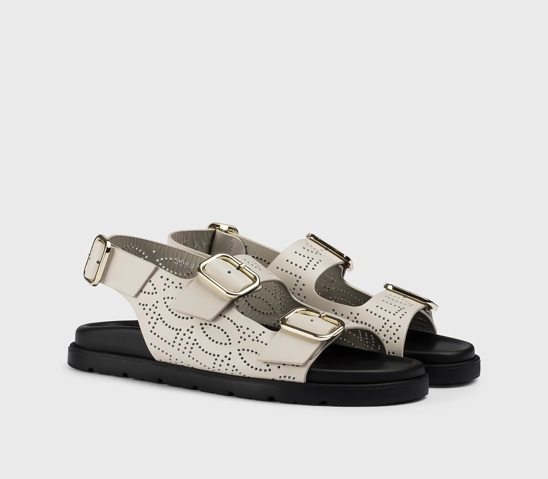 DD8889MATIUF073NW13 - Sandalo con fibbie in pelle traforata bianco "gesso" - Image 3